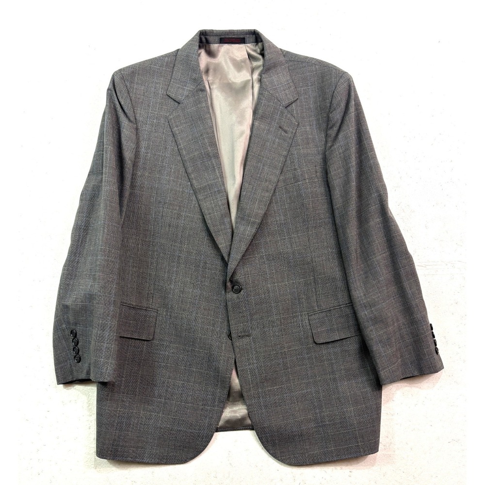 vtg 90s Andre Villard 44S 38x27 2pc Pant Suit Wool Gray Glen Plaid Pleated - Picture 2 of 16